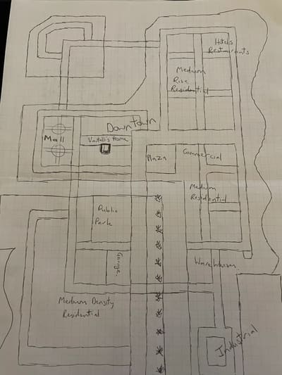 Sketch of the Vortelli Pizza Delivery world