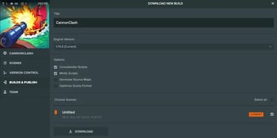 PlayCanvas project build options