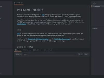Image of new GameHub SDK Template within the Defold Editor