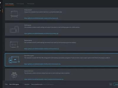 Image of new GameHub SDK Template within the Defold Editor